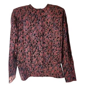 Vintage 80s OMANTI 100% Silk Abstract Print Oversized Puffy Blouse Blouson Sz 14